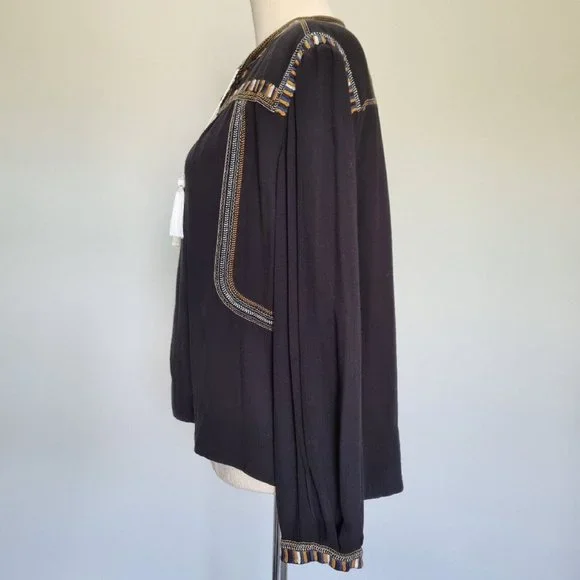 Isabel Marant Etoile Cabella Black Embroidered Peasant Blouse Size 36 - Picture 3 of 10